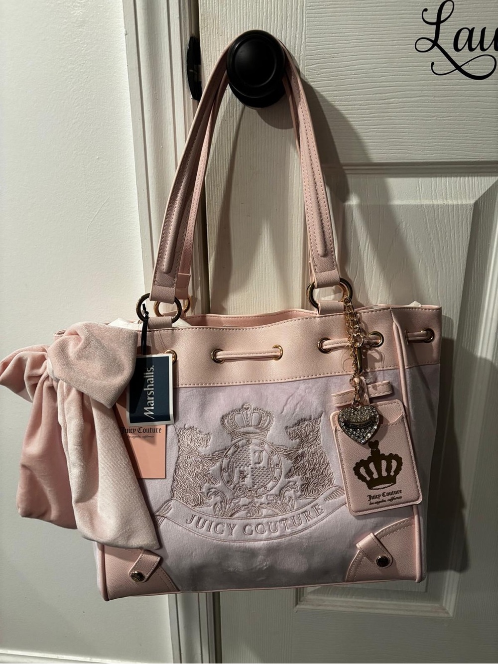 Juicy Couture Pale Pink Tote with Charm and Embroidered Crest